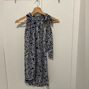 Sleeveless High Neck Asymmetrical Tie Blouse Work Business Shirt / Sz M / Unique